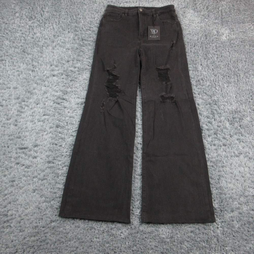 Risen Jeans Jeans Womens 13 Black Wide-Leg High Rise Distressed 31x34.5* NWT